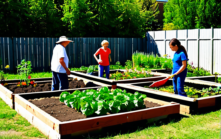 Community Garden**
"A diverse group of people, fully clothed in gardening attire, working together in a thriving community garden. Raised garden beds overflowing with vegetables and flowers, a sunny day, children learning from adults. Safe for work, appropriate content, professional photo, perfect anatomy, correct proportions, natural pose, well-formed hands, proper finger count, family-friendly."
**