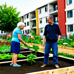 Community Garden Scene**

"A vibrant community garden in an urban setting, with diverse people of different ages working together. Some are planting seedlings, others are watering plants, and an older woman is showing a young boy a worm. Lush greenery, raised garden beds overflowing with vegetables, and colorful flowers. Background: apartment buildings and a clear blue sky. Natural lighting, realistic textures, perfect anatomy, well-formed hands, proper finger count, natural body proportions, fully clothed, appropriate attire, safe for work, professional, modest, family-friendly."

**