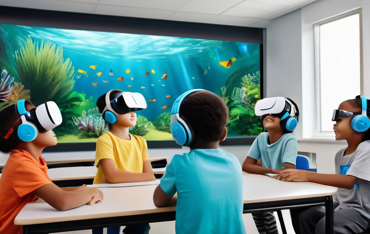 생태 리터러시 교육의 혁신적 접근 - **Prompt 1: Digital Immersion in Environmental Education**
"A group of diverse children, aged 8-...