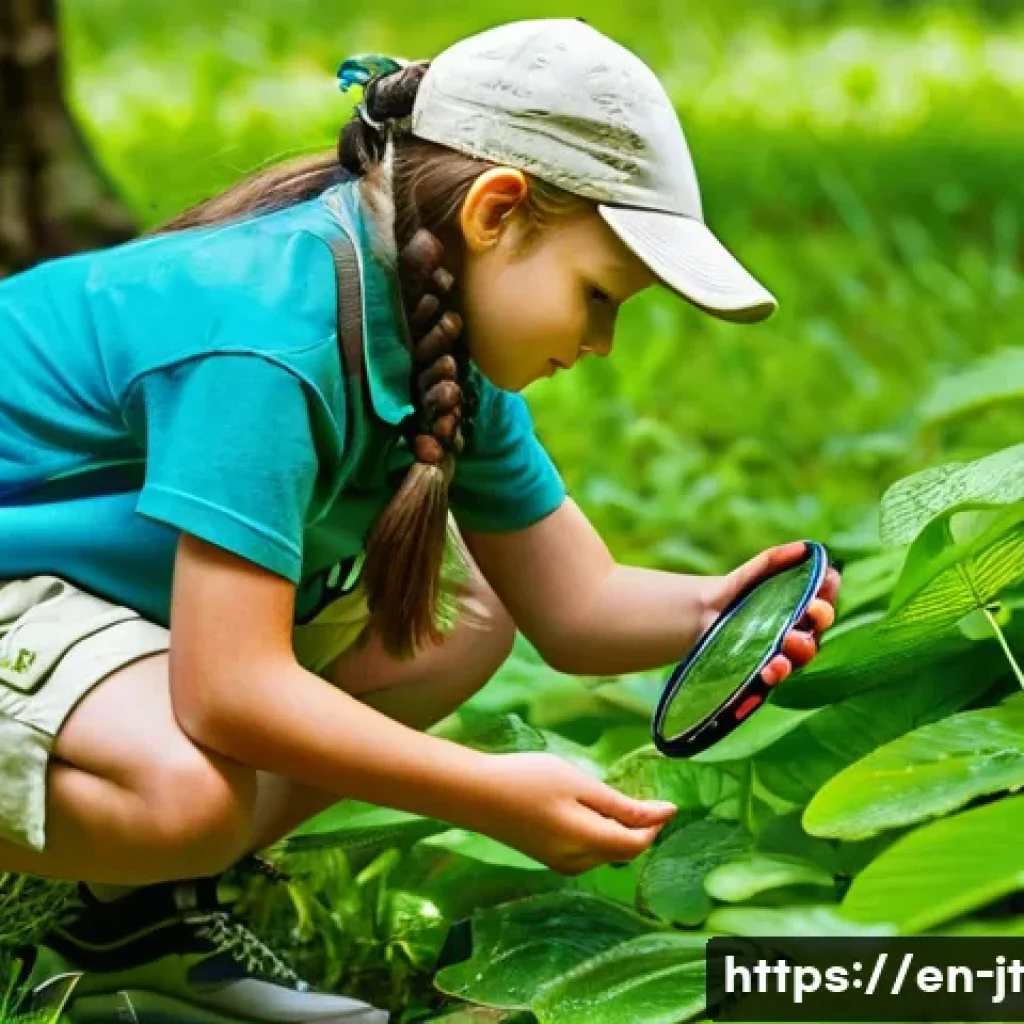 생태 리터러시 교육을 위한 자료 개발 팁 - **"Young Ecologists on a Discovery Hike"**
A group of diverse children, aged 8-12, are actively ...