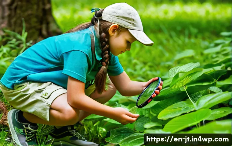 생태 리터러시 교육을 위한 자료 개발 팁 - **"Young Ecologists on a Discovery Hike"**
A group of diverse children, aged 8-12, are actively ...