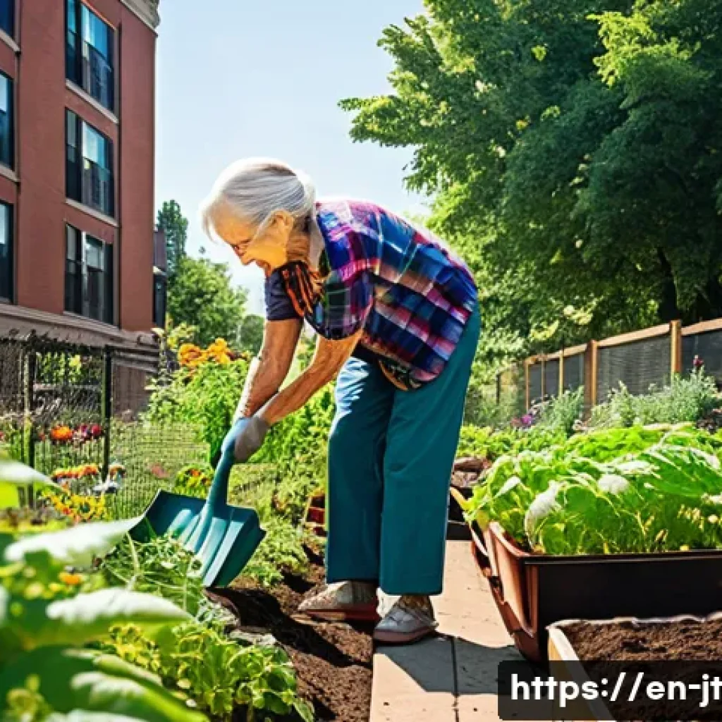 생태 리터러시 향상을 위한 지역 사회의 역할 - **Vibrant Community Garden in an Urban Setting:**
A bustling, sun-drenched community garden nest...
